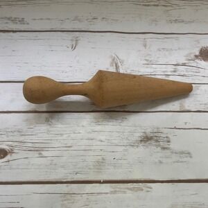 Unbranded Wooden Conical Food Masher Pestle Natural Brown Vintage Style 12in